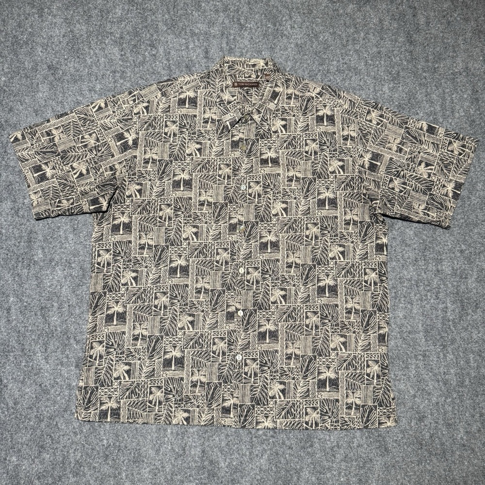 Tori Richard Hawaiian Camp Button Cotton Lawn Brown Geometric Men Sz XL Beach